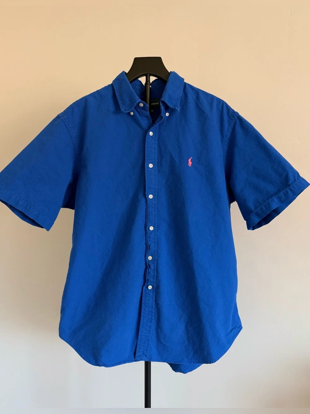 Ralph Lauren Men’s XL Blue Cotton Woven Classic Fit SS Button-Down Pony Shirt